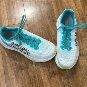 Hoka White and Aqua Athletic Shoes